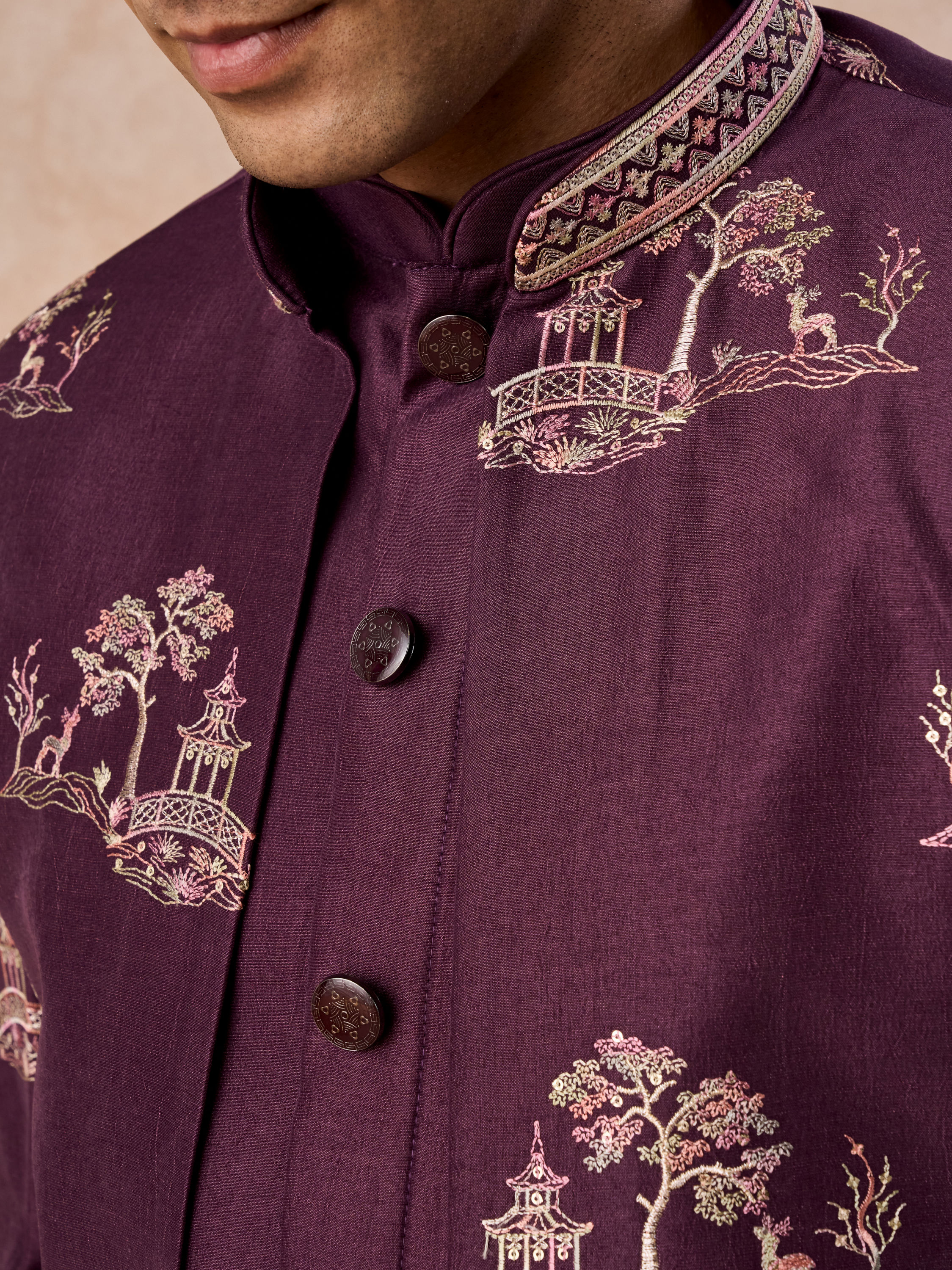 Manyavar Men Royal Purple Hues Indo Western