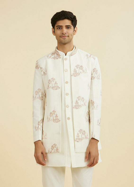 Manyavar Men Regal Cream Indo Western Set