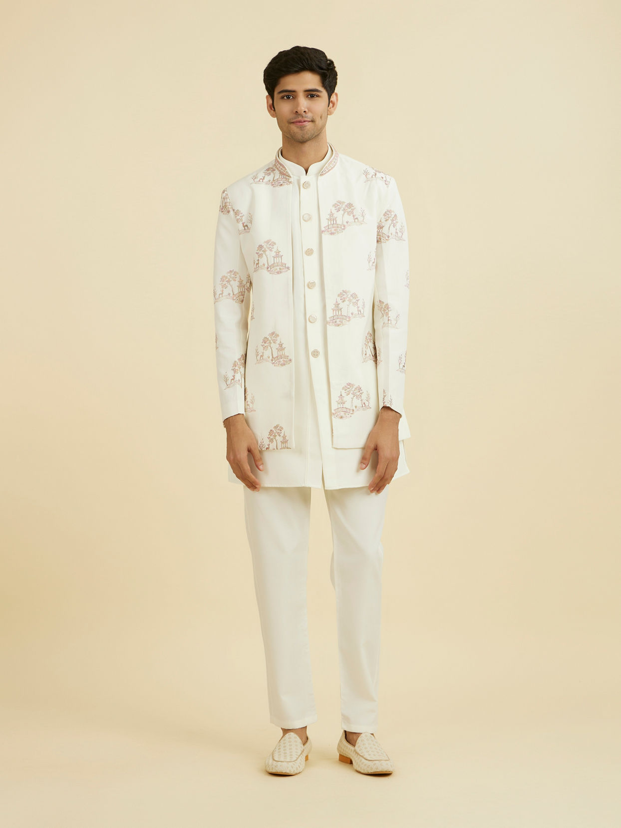 Manyavar Men Regal Cream Indo Western Set