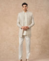 Manyavar Men Cream Georgette Indo Western Jacket with Embroidery