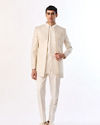 Manyavar Men Cream Georgette Indo Western Jacket with Embroidery