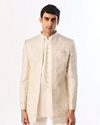 Manyavar Men Cream Georgette Indo Western Jacket with Embroidery