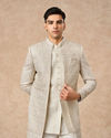 Manyavar Men Cream Georgette Indo Western Jacket with Embroidery