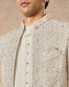 Manyavar Men Cream Georgette Indo Western Jacket with Embroidery