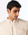 Manyavar Men Cream Georgette Indo Western Jacket with Embroidery