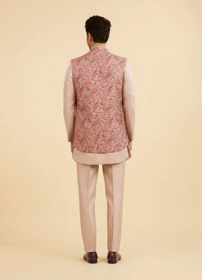 Manyavar Men Vijay's Beige Indo Western Set with Paisley Embroidery