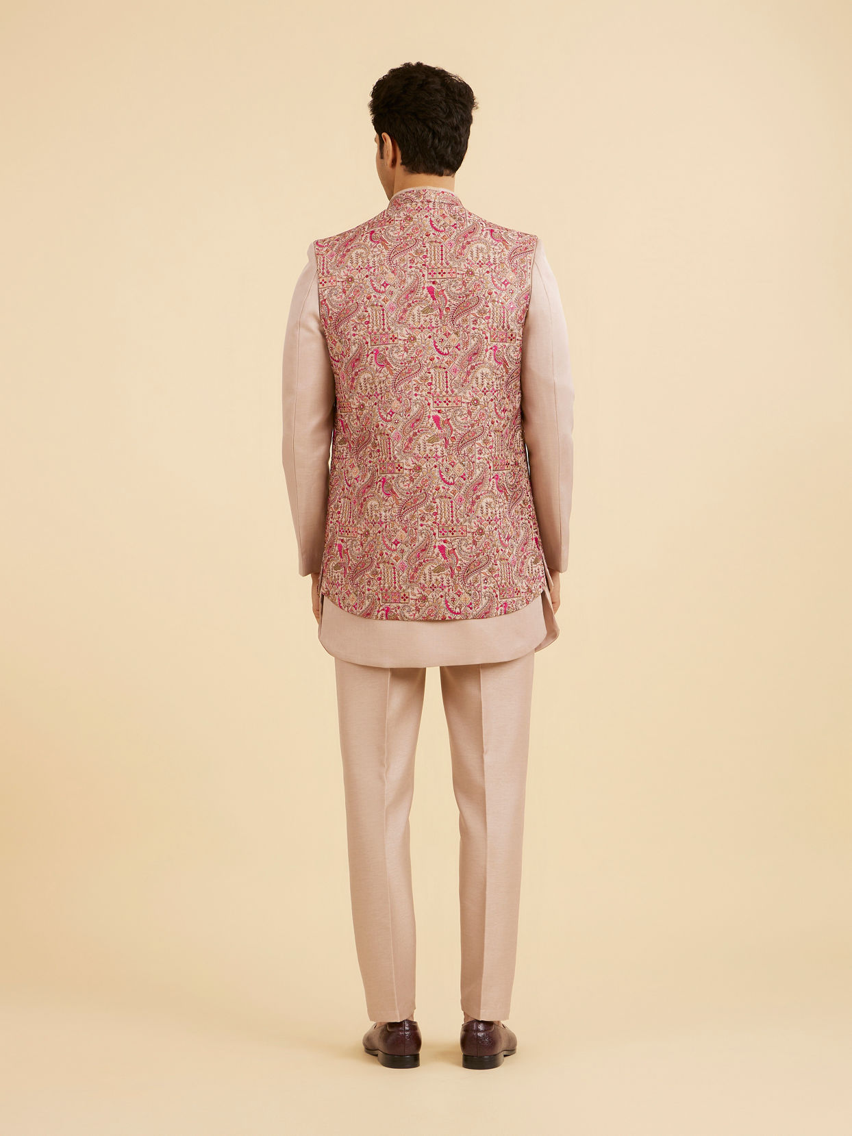 Manyavar Men Vijay's Beige Indo Western Set with Paisley Embroidery