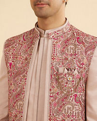 Manyavar Men Vijay's Beige Indo Western Set with Paisley Embroidery