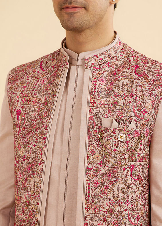 Manyavar Men Beige Art Silk Indo Western Set