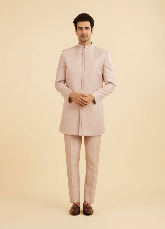 Manyavar Men Vijay's Beige Indo Western Set with Paisley Embroidery