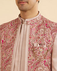Manyavar Men Beige Art Silk Indo Western Set