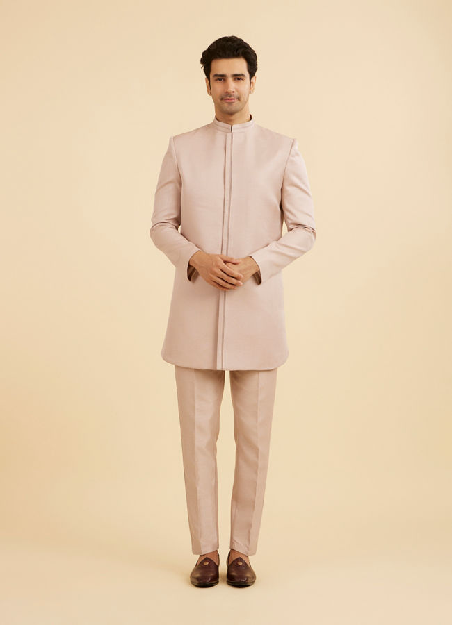 Manyavar Men Beige Art Silk Indo Western Set