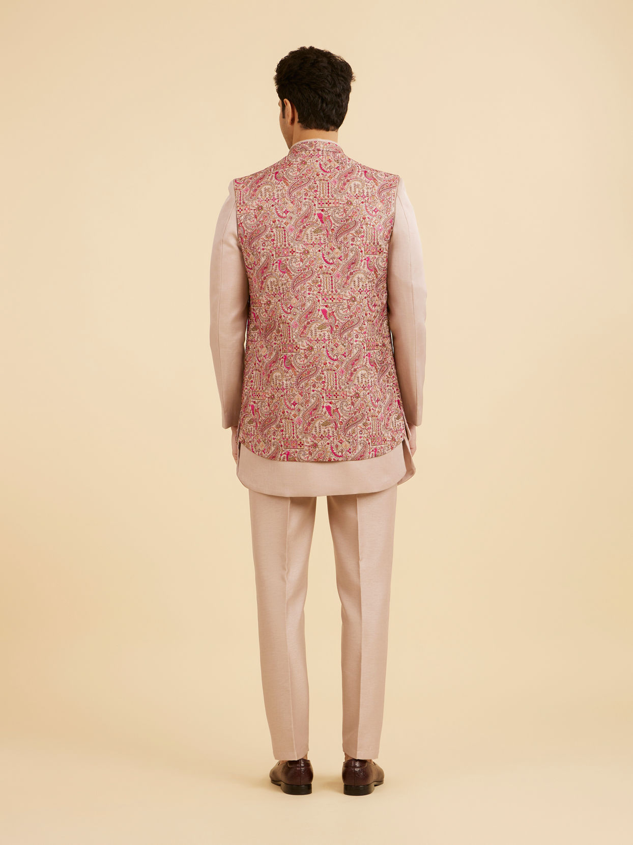 Manyavar Men Beige Art Silk Indo Western Set