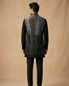 Manyavar Men Black Stone & Thread Work Indo Western Set