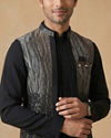 Manyavar Men Black Stone & Thread Work Indo Western Set