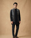 Manyavar Men Black Stone & Thread Work Indo Western Set