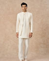 Manyavar Men Cream Art Silk Indo Western Jacket