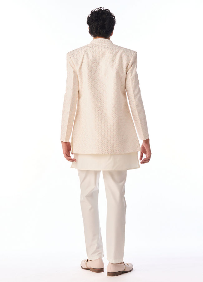 Manyavar Men Cream Silk Indo Western Jacket