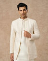 Manyavar Men Cream Art Silk Indo Western Jacket