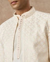 Manyavar Men Cream Art Silk Indo Western Jacket