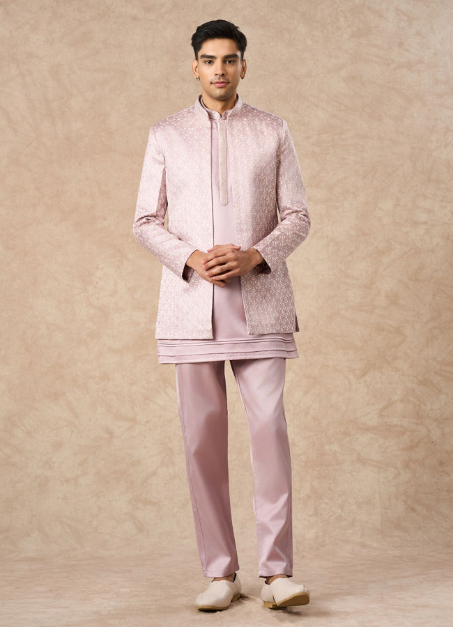 Manyavar Men Dusty Pink Art Silk Indo Western