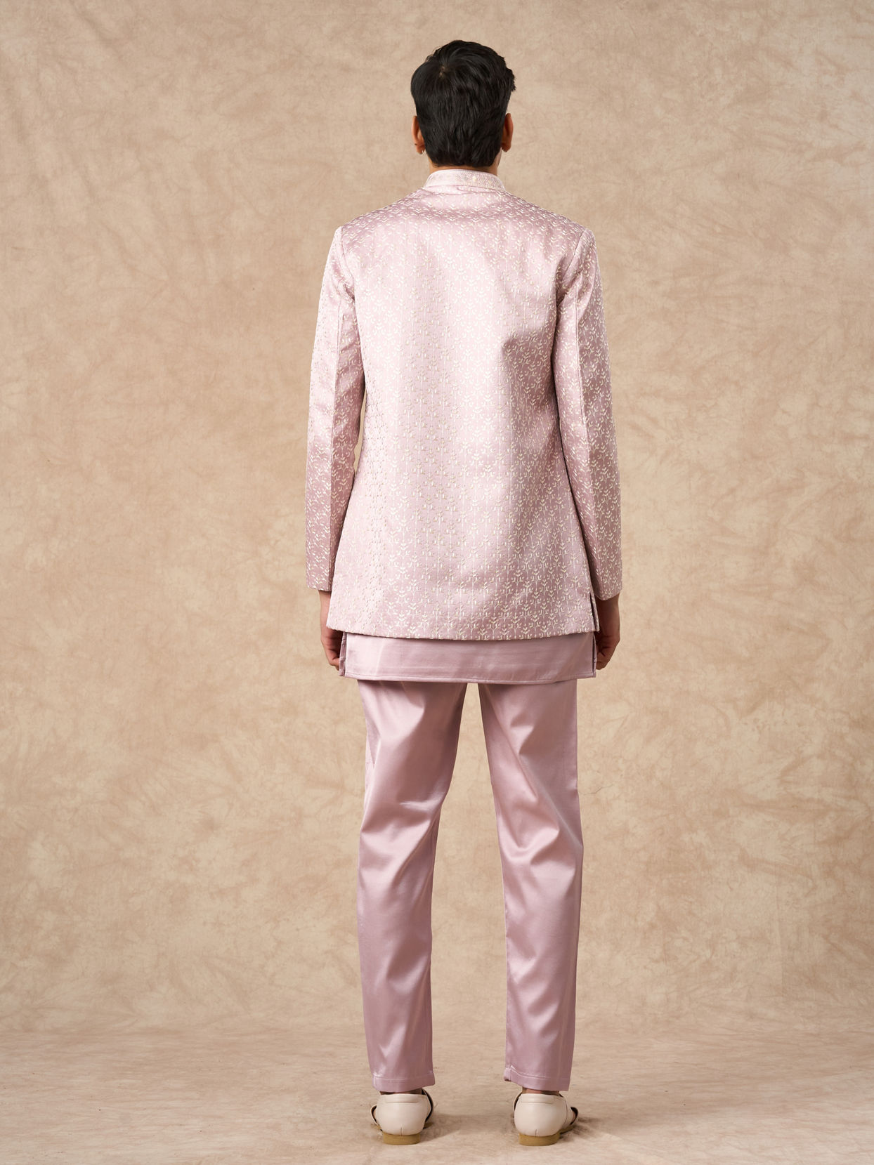 Manyavar Men Dusty Pink Art Silk Indo Western
