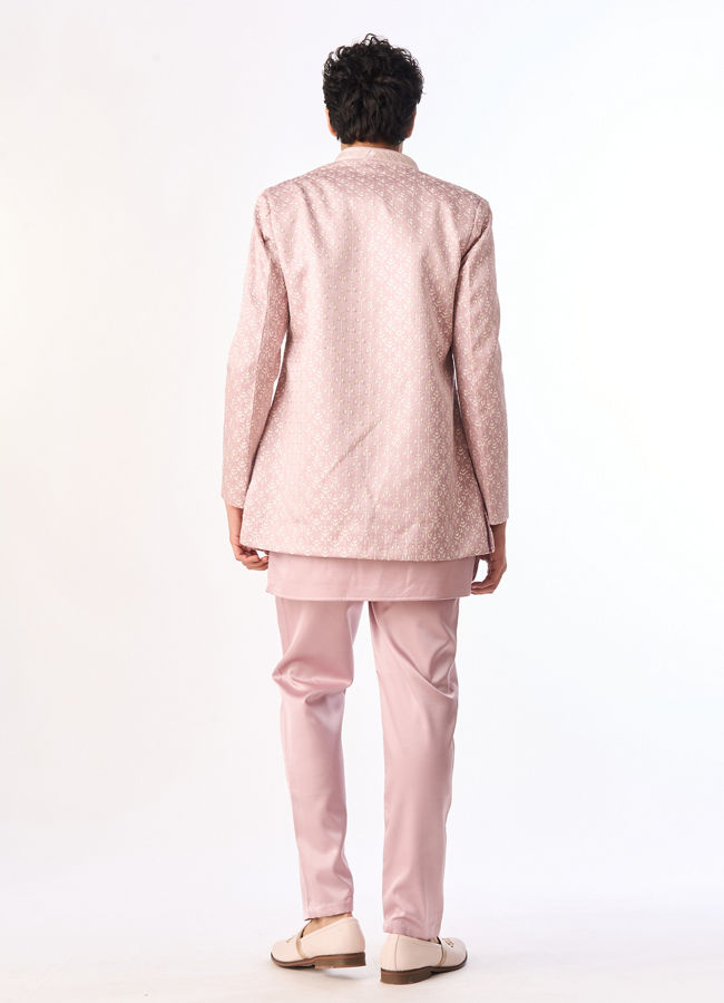 Manyavar Men Dusty Pink Silk Indo Western