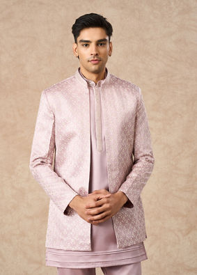Manyavar Men Dusty Pink Art Silk Indo Western