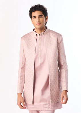 Manyavar Men Dusty Pink Silk Indo Western