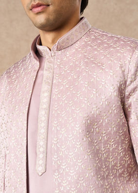 Manyavar Men Dusty Pink Art Silk Indo Western