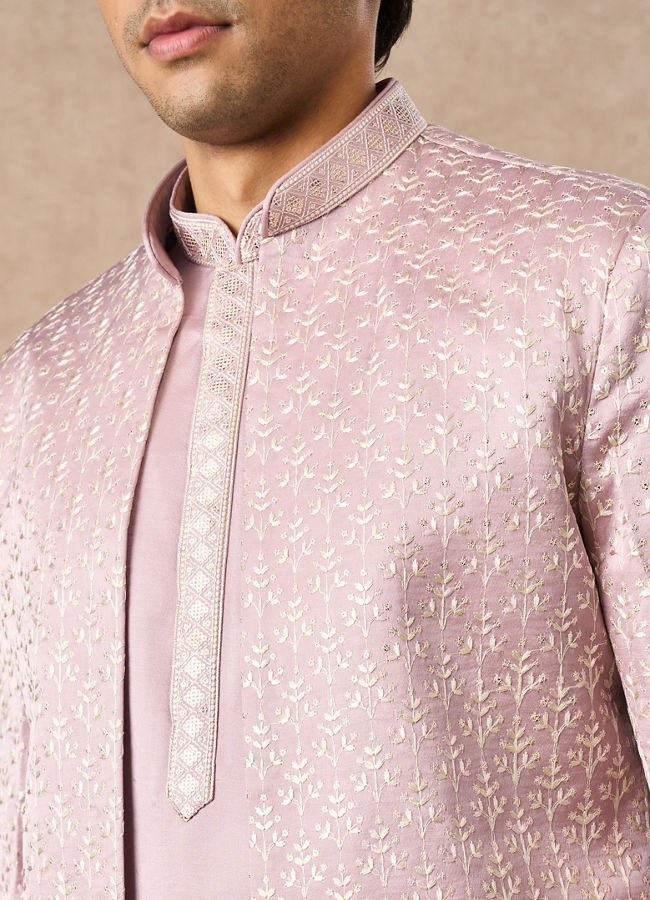 Manyavar Men Dusty Pink Art Silk Indo Western