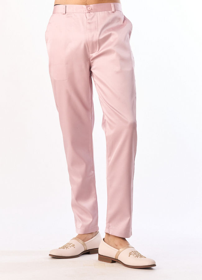 Manyavar Men Dusty Pink Silk Indo Western