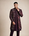 Manyavar Men Purple Embroidered Straight Indo Western Set