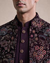 Manyavar Men Purple Embroidered Straight Indo Western Set