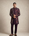 Manyavar Men Purple Embroidered Straight Indo Western Set