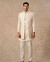 Manyavar Men Beige Silk Indo Western with Embroidery