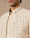 Manyavar Men Beige Silk Indo Western with Embroidery