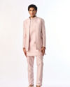Manyavar Men Pink Silk Indo Western with Embroidery