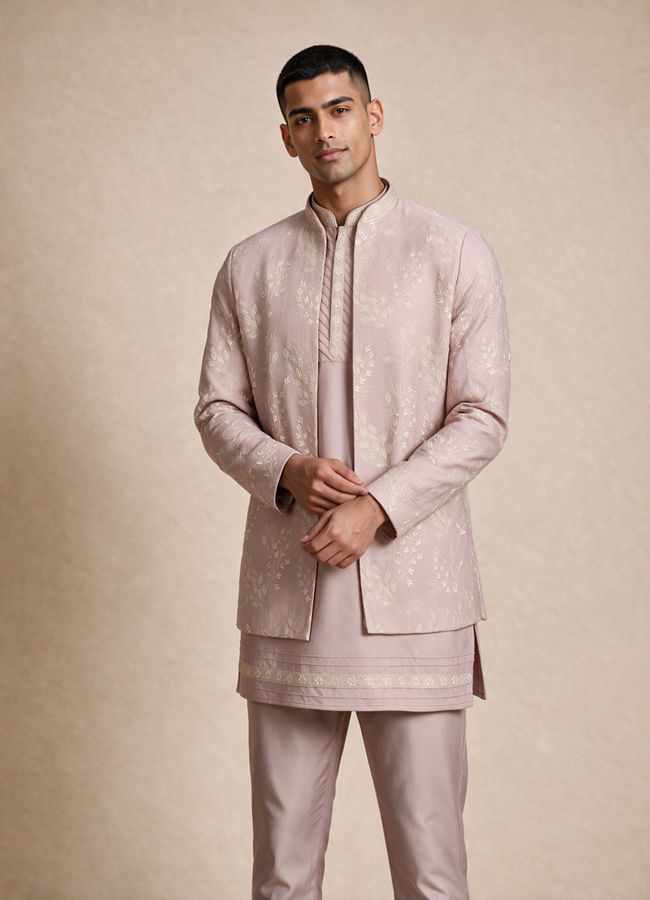 Buy Pink Silk Indo Western with Embroidery for Men Online | Manyavar