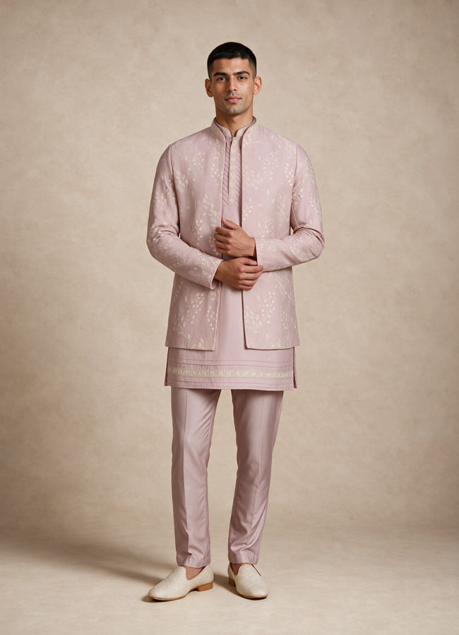 Buy Pink Silk Indo Western with Embroidery for Men Online | Manyavar