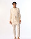 Manyavar Men Cream Art Silk Indo Western with Embroidery