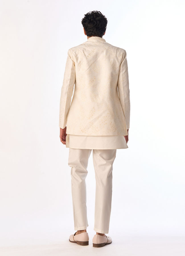 Manyavar Men Cream Art Silk Indo Western with Embroidery
