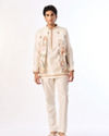 Manyavar Men Cream Silk Indo Western with Embroidery
