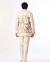 Manyavar Men Cream Silk Indo Western with Embroidery