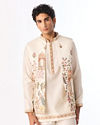 Manyavar Men Cream Silk Indo Western with Embroidery