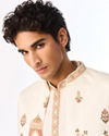Manyavar Men Cream Silk Indo Western with Embroidery