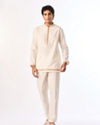 Manyavar Men Cream Silk Indo Western with Embroidery