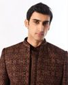 Manyavar Men Brown Velvet Indo Western with Embroidery