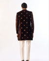Manyavar Men Brown Velvet Indo Western with Embroidery