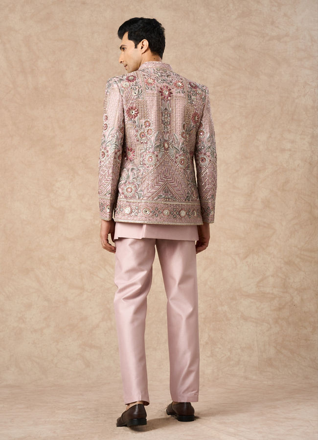 Manyavar Men Beige Net Indo Western